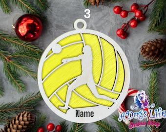 Volleyball Wooden Ornament, Wood Ornament, Sports Ornament Personalized, Christmas Volleyball Ornament, Women's Ornament, Christmas Gift