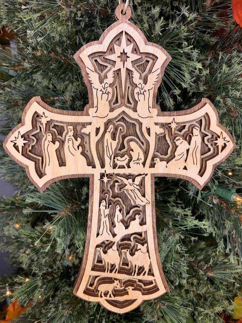 Nativity Scene Wooden Nativity Cross Cross Christmas Tree Etsy