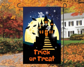 Trick or Treat Halloween Garden Flag: Haunted House Decor