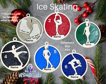 Personalized Ice Skating Christmas Ornament: Engraved Baltic Birch