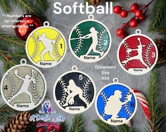 Softball Wooden Ornament, Wood Ornament, Sports Ornament Personalized, Christmas Softball Ornament, Women's Ornament,Ornament,Christmas Gift