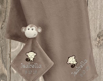 Monkey Baby Blanket, Customize Monkey Baby Blanket, Monkey Plush, Monkey Snuggle Set, Baby Shower Blanket, Monkey Buddy Set, Personalization