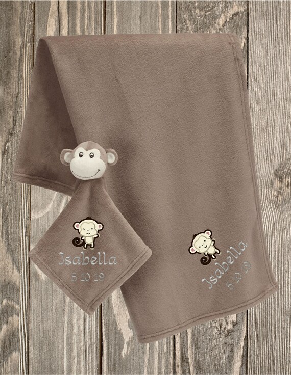 Baby Monkey Personalized Baby Blanket Monkey Snuggle Baby Etsy