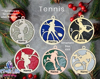 Personalized Tennis Christmas Ornament, Baltic Birch Wood, Sports Gift