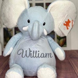 Elephant, Blue Stuffed Elephant, Baby&#39;s First Birthday, Personalized Stuffed Animal,  Baby Keepsake,First Birthday, Perfect Baby Shower Gift