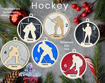 Personalized Hockey Christmas Ornament: Engraved Baltic Birch, Sports Gift