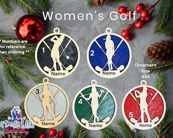 Women's Golf Ornament, Wooden Ornament, Customize Sports Ornament, Christmas Golf Ornament, Men's Golf, Sports Team Ornament, Womens Golf