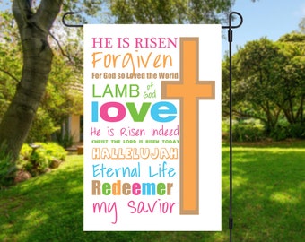 He Is Risen Easter Garden Flag: Lamb of God, Cross