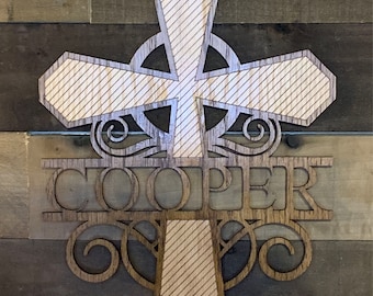 Personalized Split Monogram Wooden Cross: Family Name Gift