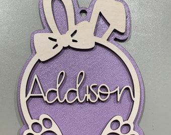 Personalized Wooden Easter Basket Tag: Custom Bunny Name Tag