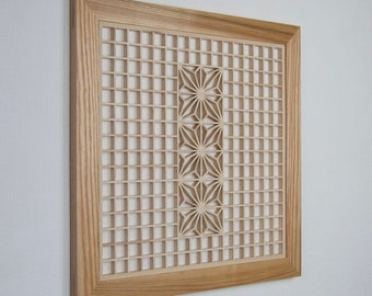 Kumiko wall art, Wooden wall decor, Geometric wall art, Wood wall hanging, Kumiko panel, Natural wood decor, Home decor, Wall art,