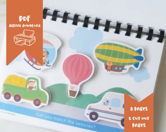PRINTABLE Transport Toddler Busy Book, Personalised Activity Book, Activities for 2 Year Olds, Learning Folder 3 Year Old