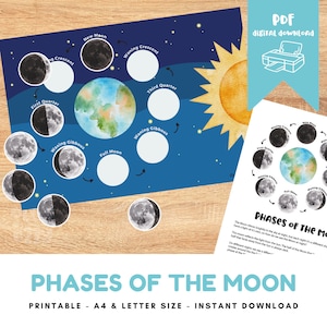Moon Phases Activity, PDF Printable Moon Activity for Kids, Educational Outer Space Worksheet, Moon Matching Worksheet, Instant Download