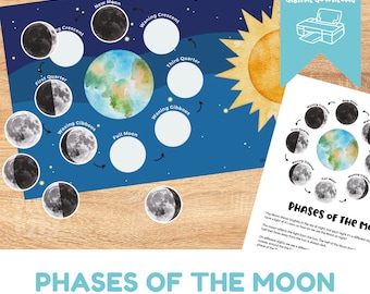 Moon Phases Activity, PDF Printable Moon Activity for Kids, Educational Outer Space Worksheet, Moon Matching Worksheet, Instant Download
