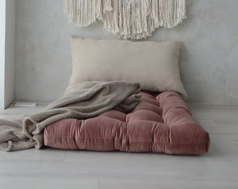 Pink Velvet Floor Cushion: Cozy Reading Nook Pillow