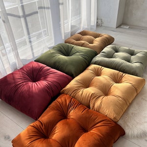 Velvet floor cushion set in multiple colors image 2