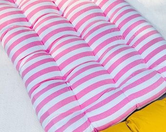 Pink stripes tufted cushions, indoor and outdoor use, water repellent floor cushion and for egg chair hanging chair, patio cushions