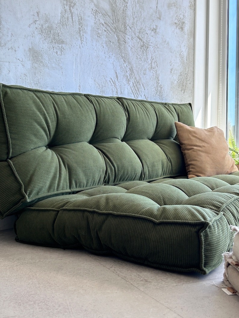 Dark green corduroy floor cushion; French style floor pillow; bench cushion; window seat cushion; meditation cushion; soft floor pillow; cozy bench pad; decorative window cushion; comfortable floor sofa;