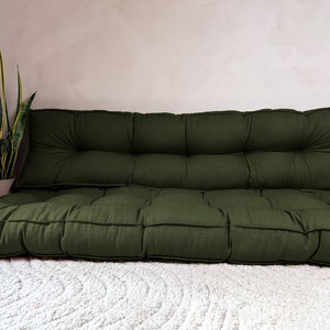 Coussin de sol en lin vert marine, plusieurs couleurs et tailles. Taille personnalisée, coussin français en lin, coussin français en velours image 1