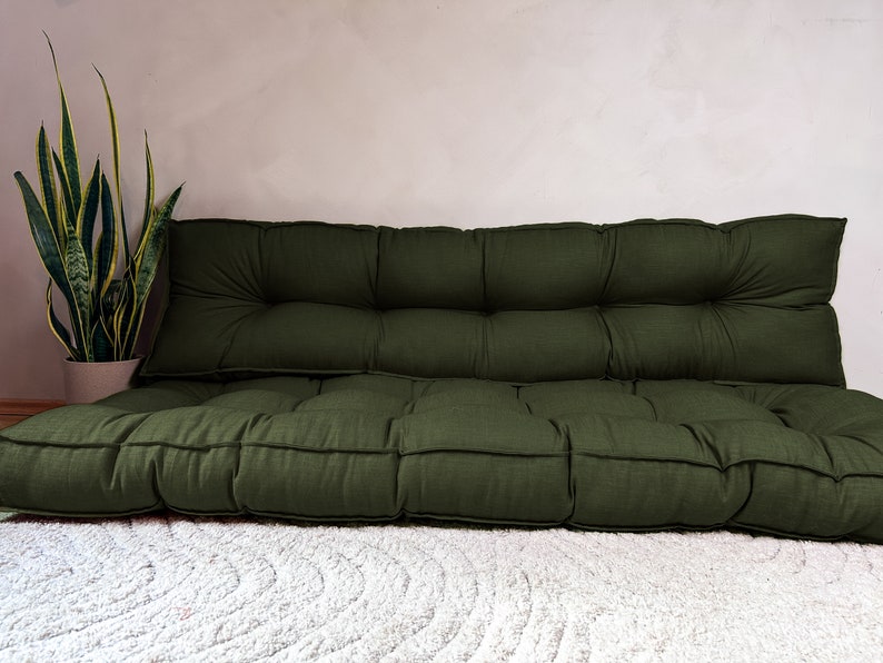 Navy green linen floor cushion, multiple colors and sizes. Custom size, Linen french cushion, velvet french cushion image 1