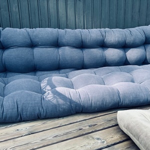 Large Tufted Linen Floor Cushion: Bench Pillow, Sofa Cushion