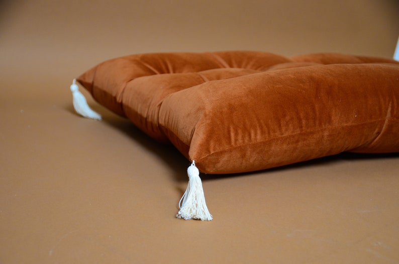 Boho style Velvet floor cushion with tassels, circus vibe cushion, kids room decor cushion image 2