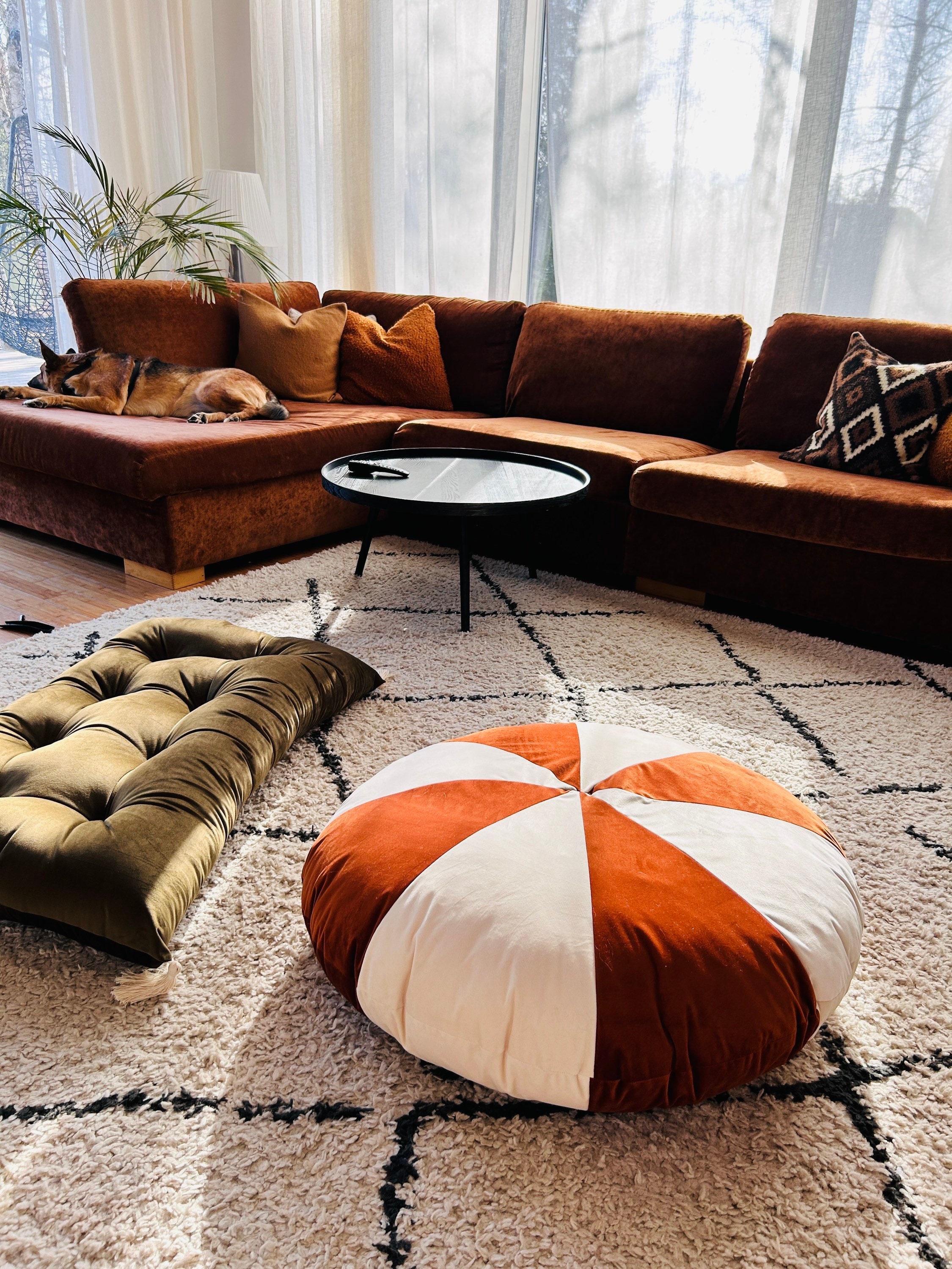 Coussin Boule Coussin Déco Rond 28cm - Velours D'Agneau Avec Nœud - Beige/Blanc Decoration Chambre