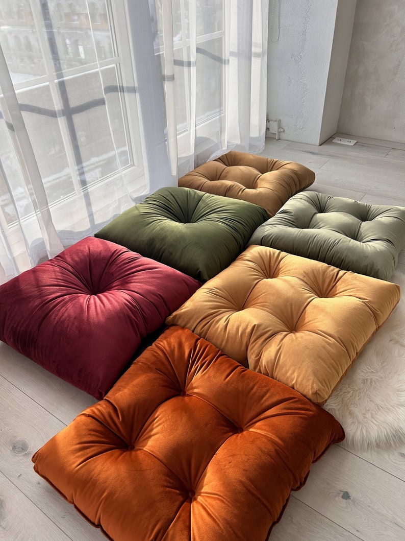 Velvet floor cushion set in multiple colors image 2