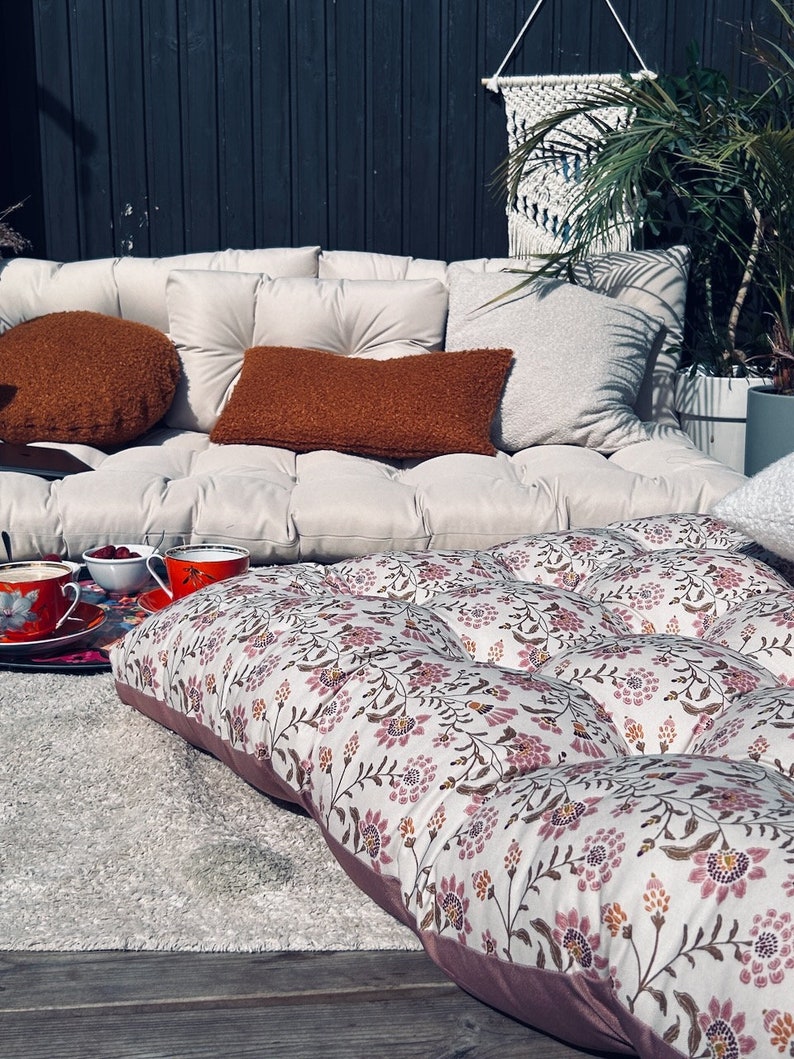 Pink floral water-repellent Outdoor floor cushion, floor sofa, floor cushion, floor couch, custom outdoor cushion image 1