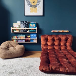 Velvet reading nook cushion, handmade playroom cushion