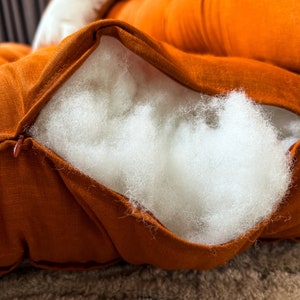 Linen floor cushion in brique color, brown floor cushion, rusty floor cushion, french cushion, linen floor seating, floor sofa, floor pillow, orange cushion, linen floor cushion in multiple colors. 
Floor lounger, terracota color.