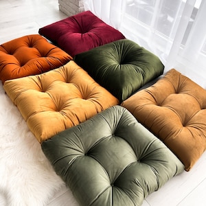 Velvet Pouf, Floor Cushion, French Mat, Square Meditation Cushion COLORS 