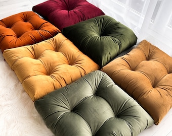 Velvet floor cushion set in multiple colors