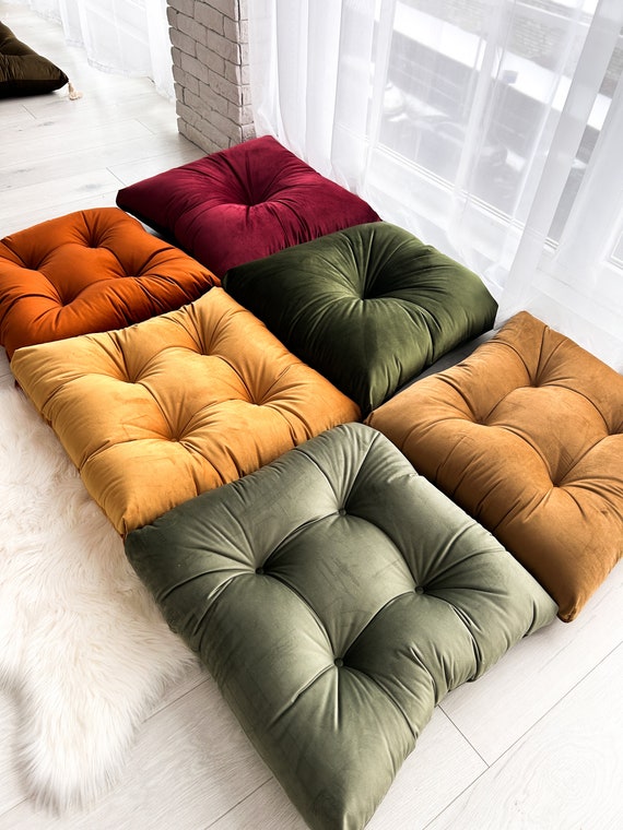 Window Seat Cushion, Custom Tufted Cushion, Velvet Floor Pad