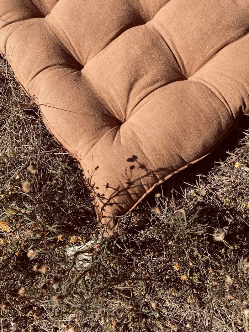 Old pink Linen Floor cushion, floor lounger, with or without tassels, floor sofa, floor pillow image 5