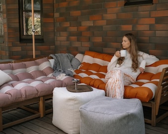 Water-Repellent Orange Striped Outdoor Cushion: Custom size outdoor Pillow