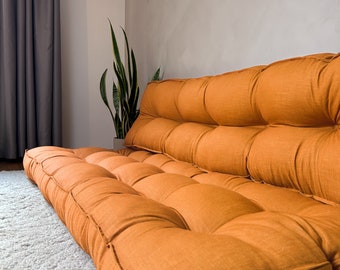 Mustard linen floor cushion, multiple colors and sizes. Custom size, Linen french cushion, velvet french cushion