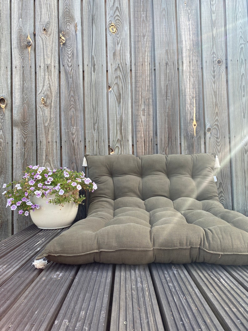 Old pink Linen Floor cushion, floor lounger, with or without tassels, floor sofa, floor pillow image 6