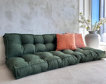 French Style Floor Cushion and bench cushion: Boucle, Velvet, Linen or Corduroy - Custom sizes fast - ships from EU