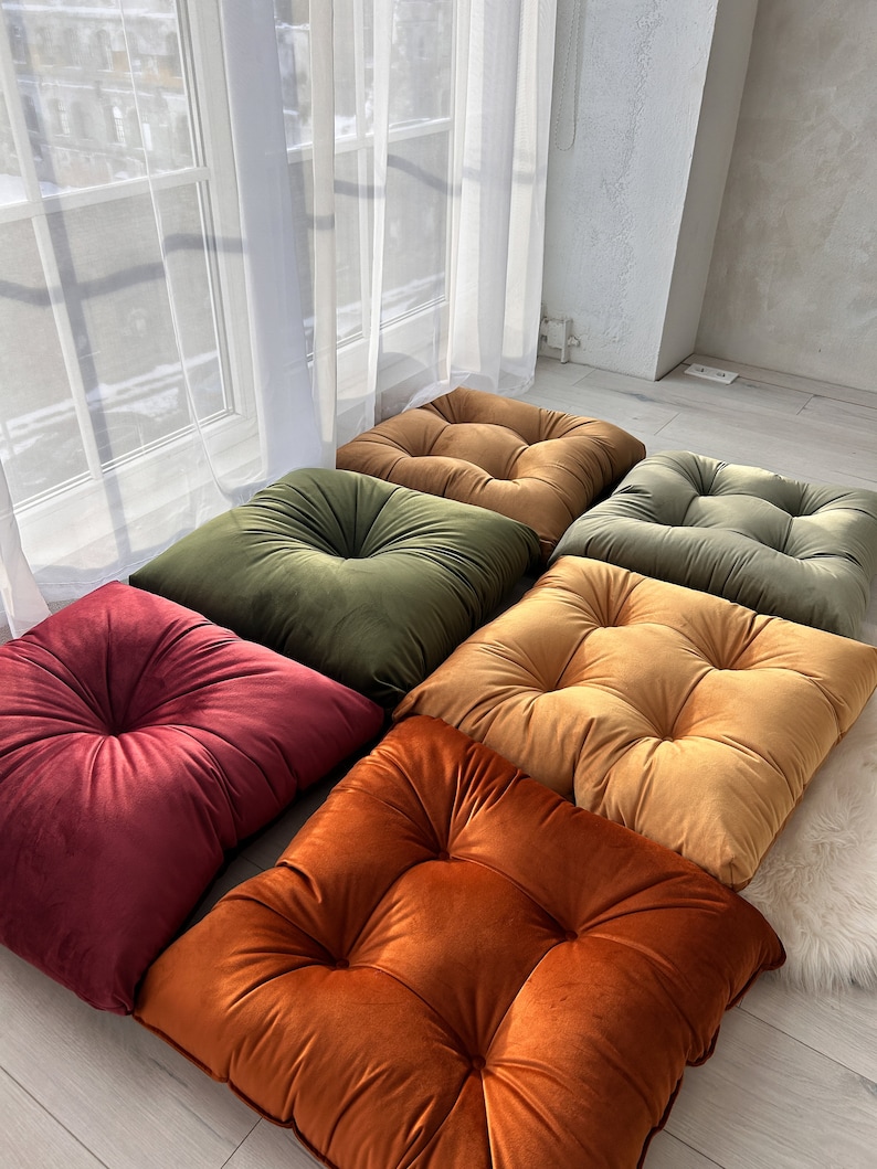 Velvet floor cushion set in multiple colors image 8