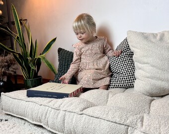 Cojín de banco / cojín de suelo con mechones / Acogedor cojín de esquina de lectura / almohadas de suelo para adultos / cojín de banco boucle / cojín de suelo de pana