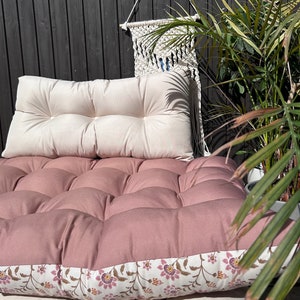 Pink floral water-repellent Outdoor floor cushion, floor sofa, floor cushion, floor couch, custom outdoor cushion image 2