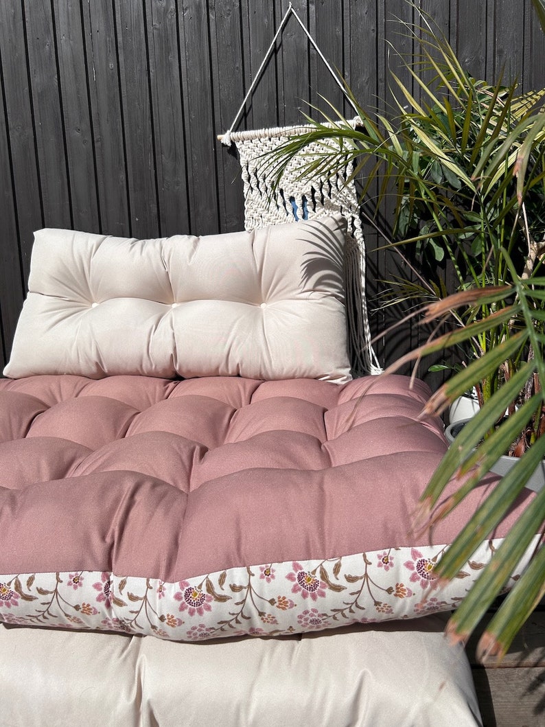 Pink floral water-repellent Outdoor floor cushion, floor sofa, floor cushion, floor couch, custom outdoor cushion image 2