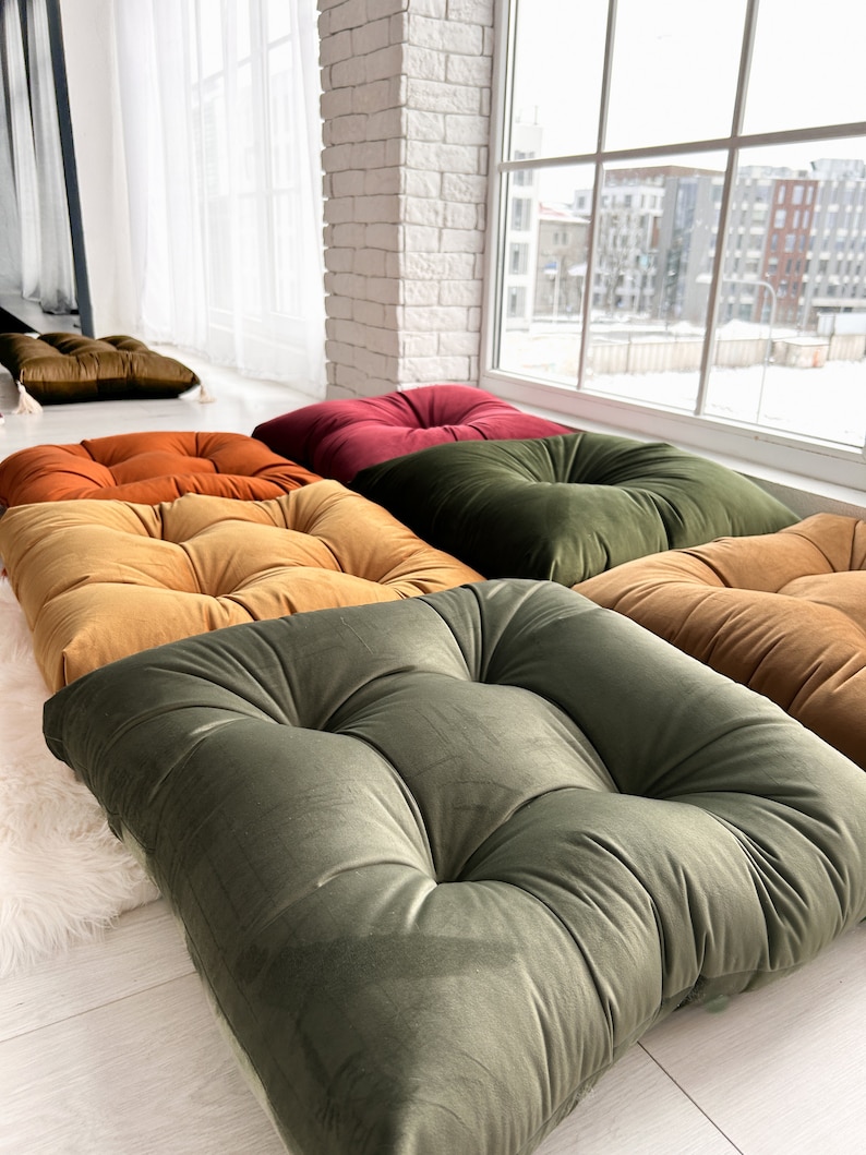 Velvet floor cushion set in multiple colors image 7