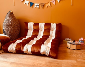 Tufted Floor Pillow | Cozy Floor Cushion | Reading Nook Cushion | Velvet Floor Sofa | Window Seat Cushion | French Cushion | Stripe velvet