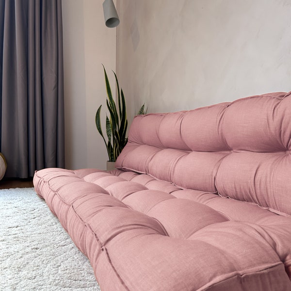 old pink  Linen floor cushion, multiple colors and sizes. Custom size, Linen french cushion, velvet french cushion