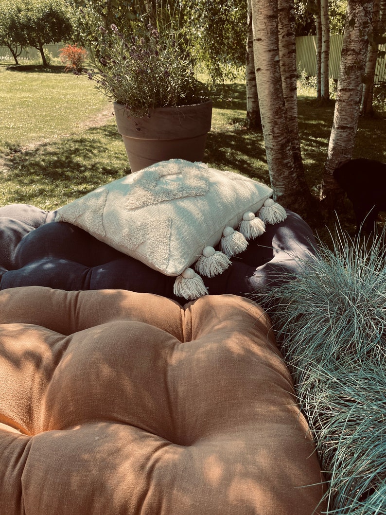 Linen and Velvet Tufted Floor Cushions Etsy UK