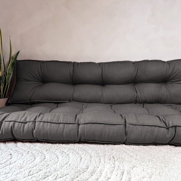 Dark grey linen floor cushion, multiple colors and sizes. Custom size, Linen french cushion, velvet french cushion