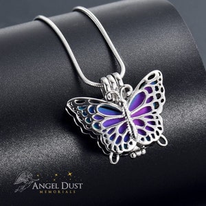 FCZDQ Butterfly Murano Glass Cremation Necklace - Stainless Steel Memorial Keepsake Urn Pendant - View #3
