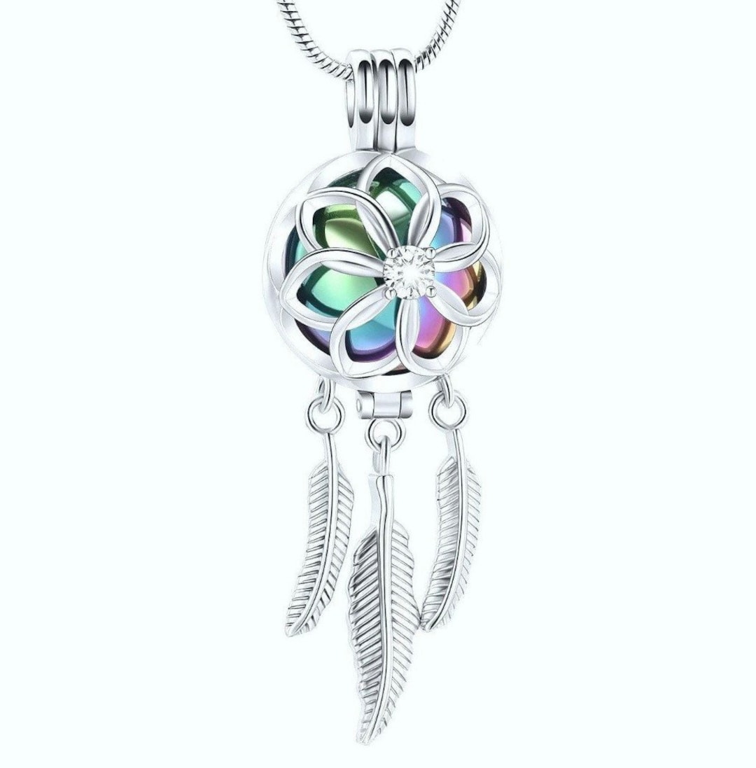 Rainbow Dream Catcher Locket Cremation Ashes Necklace Etsy UK